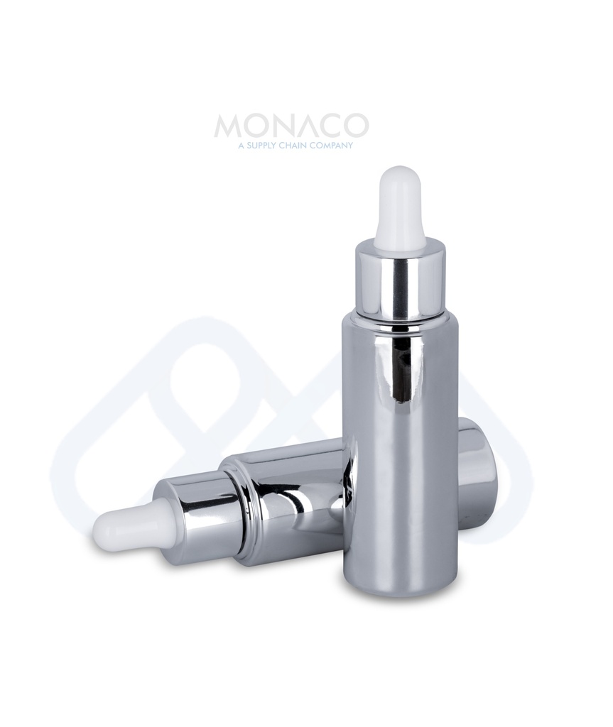 Silver Glass Bottle 30 Ml With Silver/White Dropper Neck 20