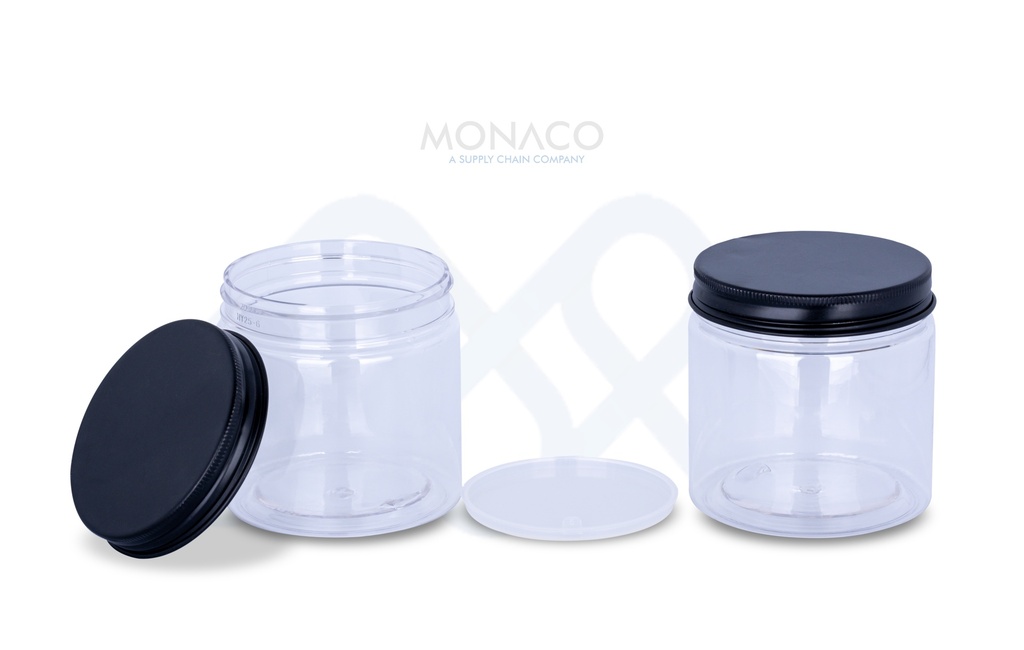 [M0000088] PET Jar 200 Ml With Alu Black Cap and Inner Lid