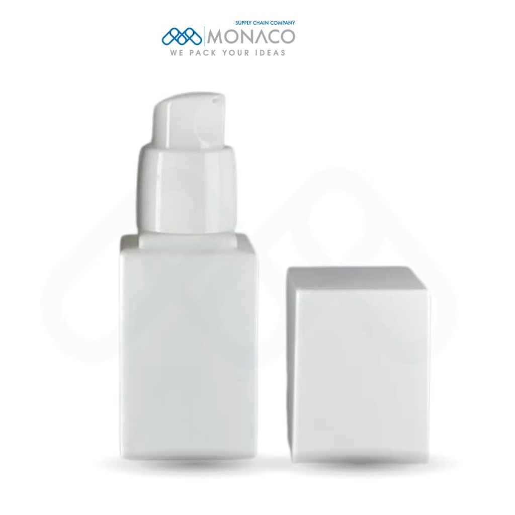 [M0000111] Glass Bottle Square White 20 Ml With White Pump and Cap