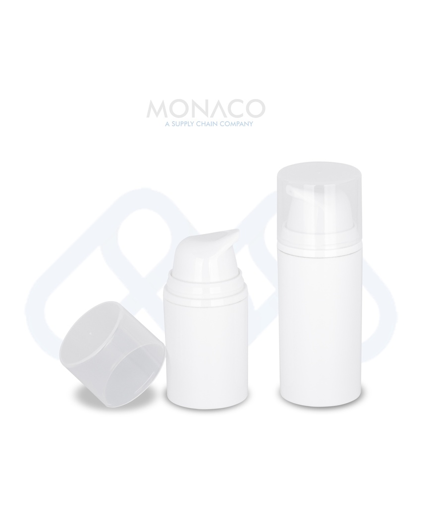 [M0000151] Airless Bottle 15 Ml White / White Pump / Semi-Transparent Cap - Family