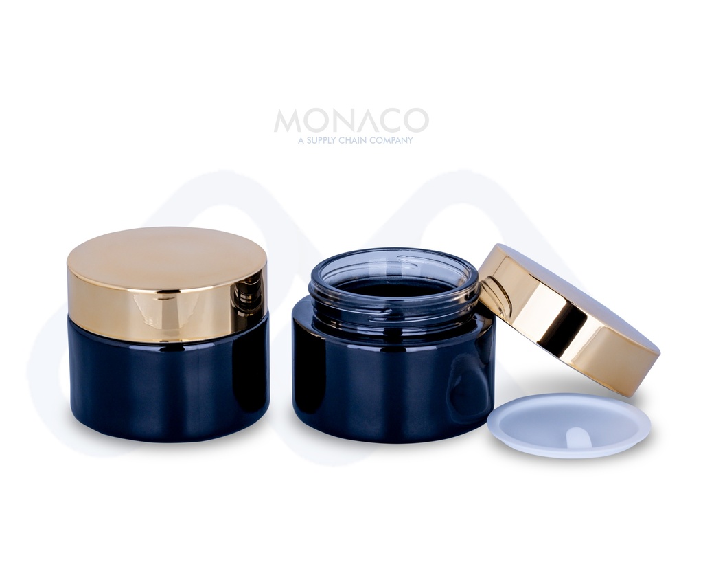 Glass Black Jar with Gold Lid and White Inner Lid 50 Ml