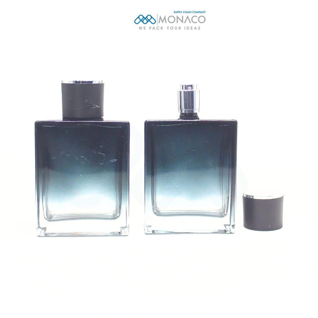 Perfume Bottle 100 Ml Black Square, Silver Sprayer, Black Cap