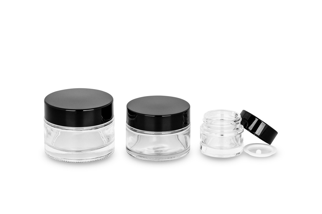 Glass Jar Transparent 10 Ml with Black Cap and Inner Lid