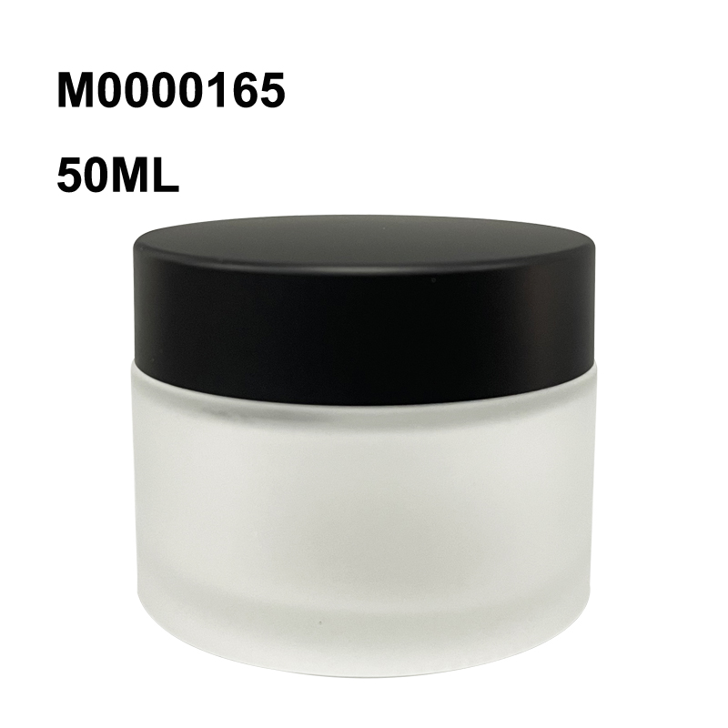 Glass Jar Frosted 50 Ml With Inner White Lid and Matt Black Cap