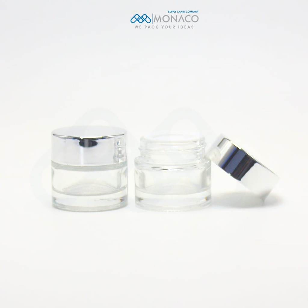[SET000022] Glass Jar Transparent CT-GC02 10 Ml - Inner White Lid - Silver Cap UV