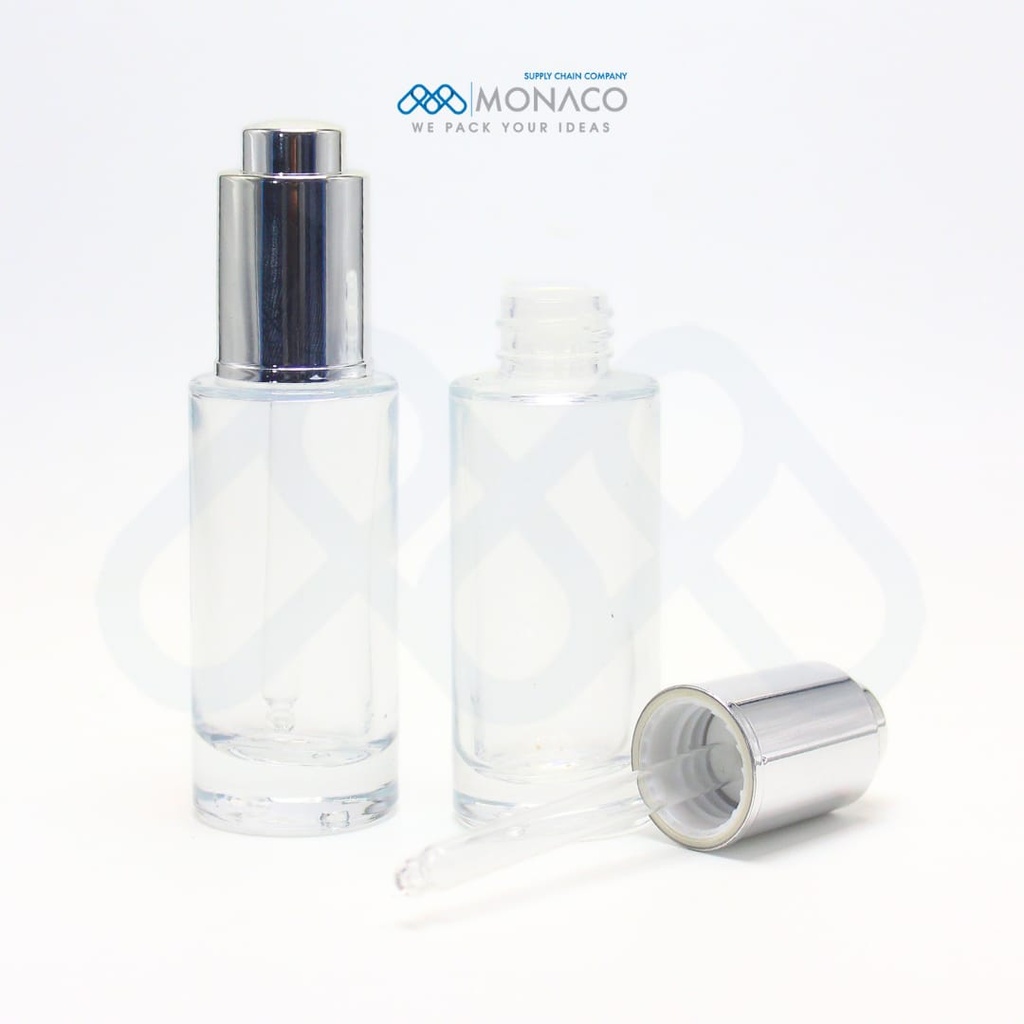 Transparent Glass Bottle 30 Ml with Alu Silver Dropper