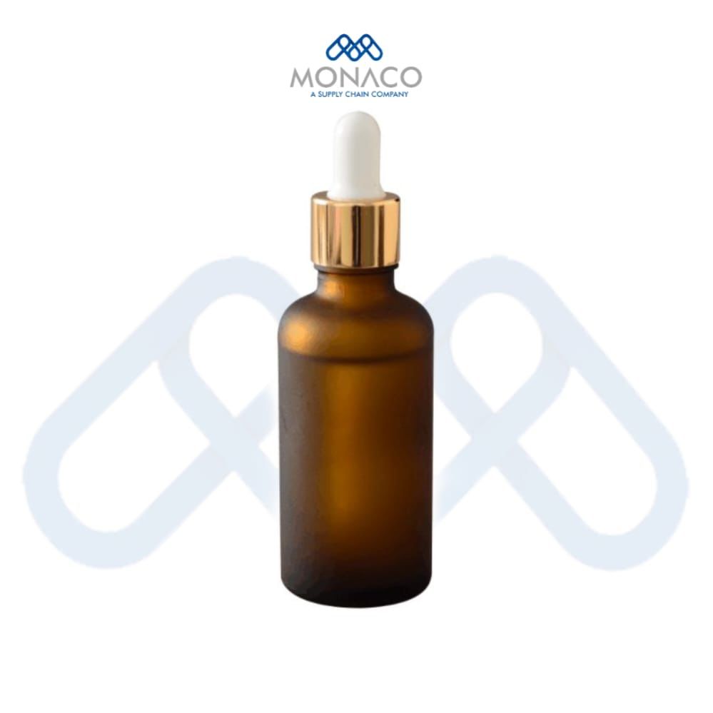 Oil Bottle 30 Ml - Frosted Amber - Gold/White Dropper