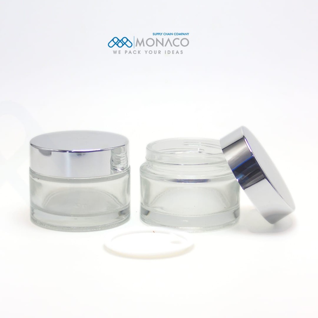 Glass Jar Transparent CT-GC02 50 Ml - Inner White Lid - Silver Cap UV