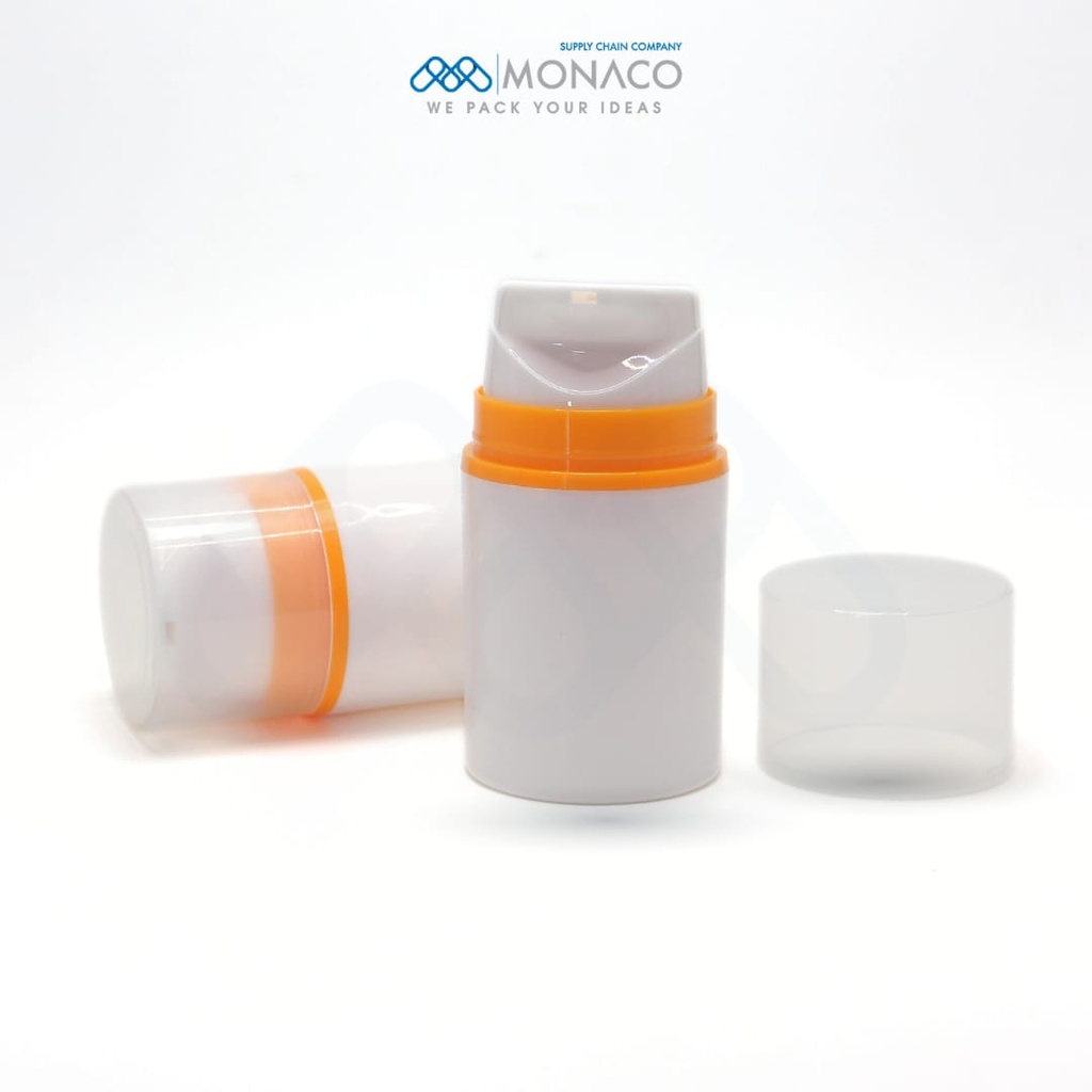 Monaco Airless 50 Ml White Body and Head - Orange Ring - Transparent Cap