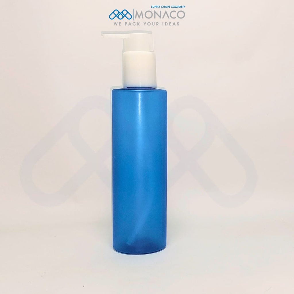 [M0000266] PET Bottle 200 Ml Semi Transparent Blue - Painting Matt - Cream Pump Semi White Transparent
