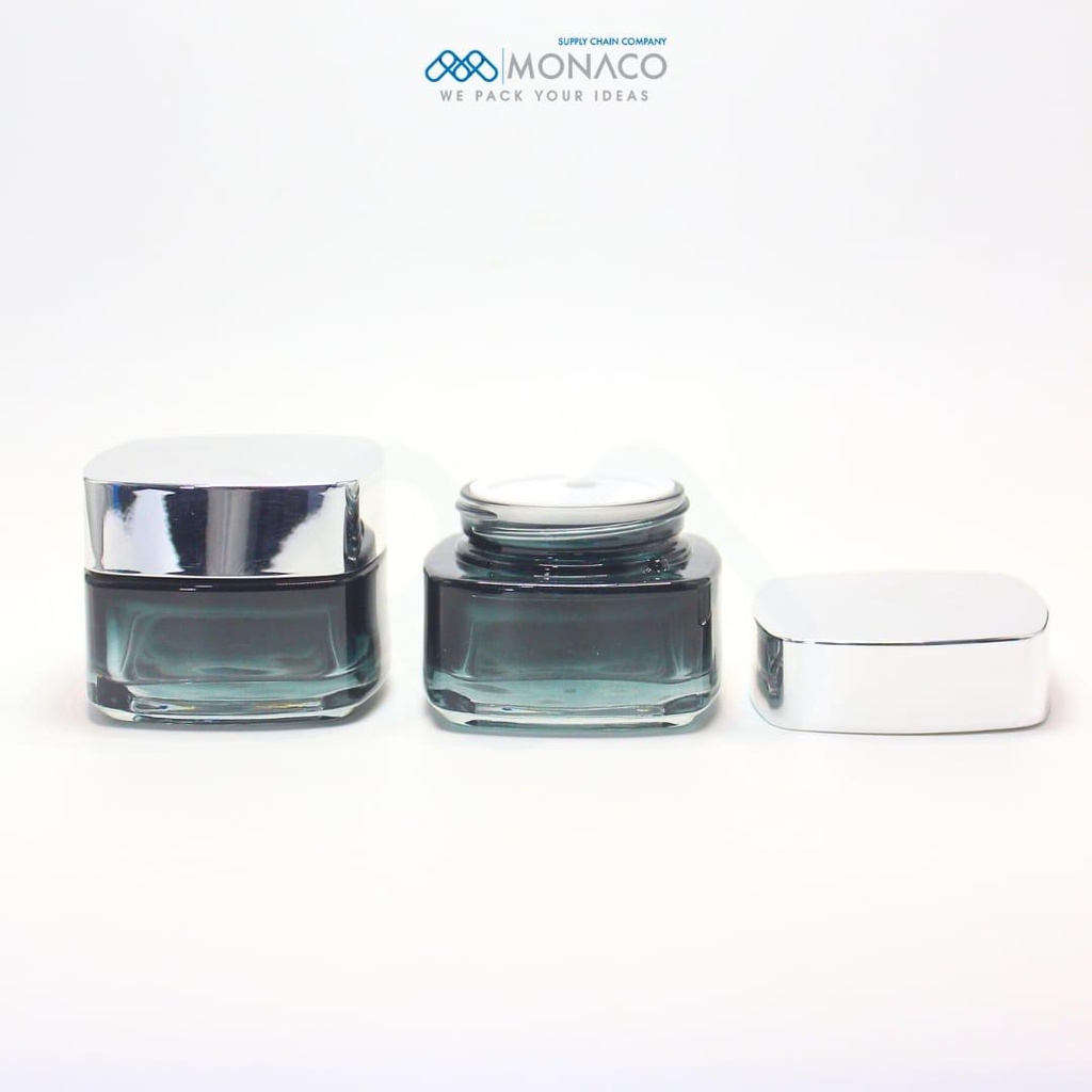 Square Glass Jar 50 Ml - Silver Shine