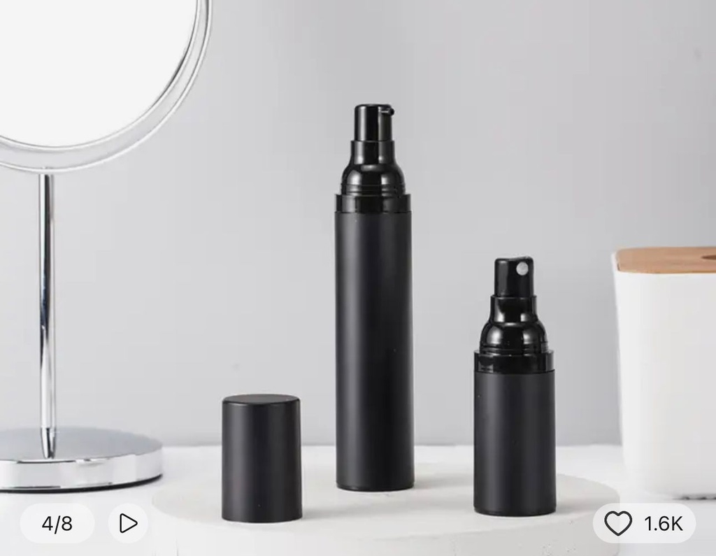 Airless Bottle 30 ML Black Matt Body - Black Shiny Head - Black Matt Cap