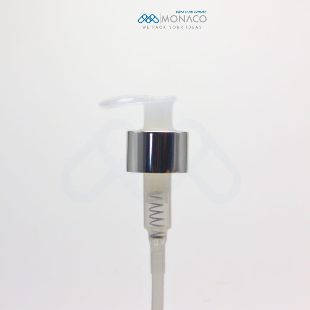 [M0000152] Lotion Pump Natural Color / Silver Neck 28/410 Dip Tube 250 mm CT09-1