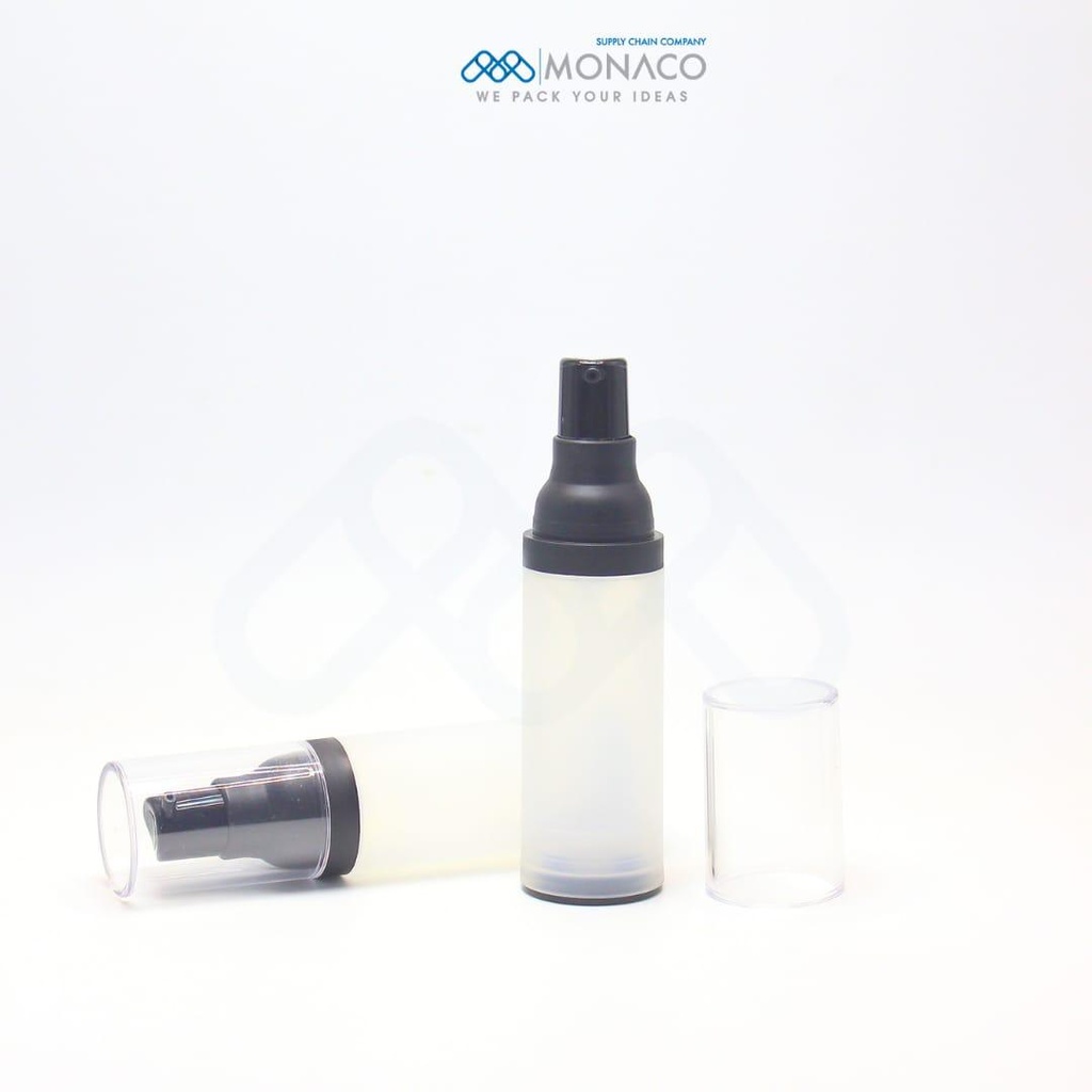 Airless Bottle 50 Ml Frosted With Black Pump And Transparent Cap