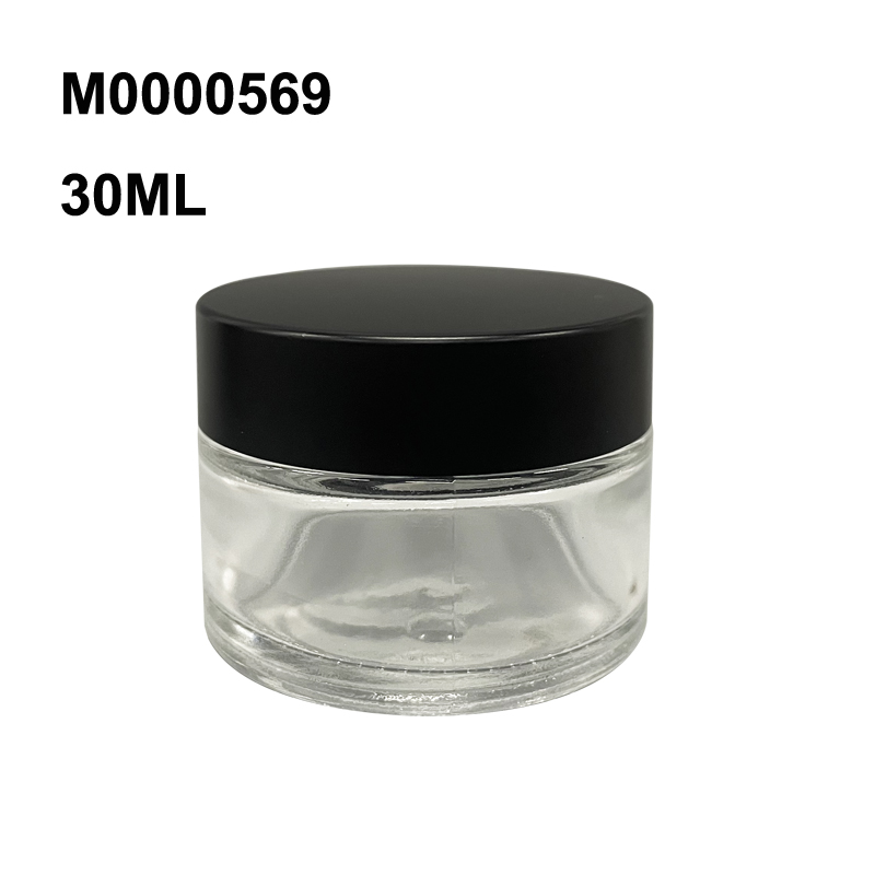 Glass Jar Transparent 30 Ml With Inner White Lid and Matt Black Cap