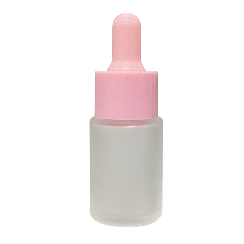 Glass Bottle Round Frosted 15 Ml With Pink Dropper and Pink Rubber