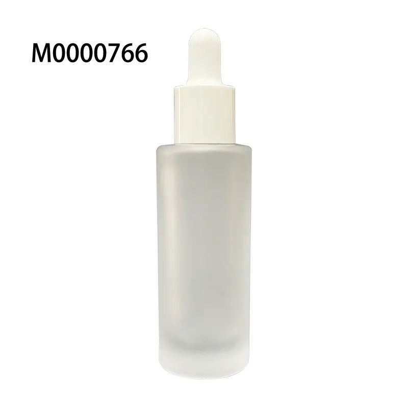 Glass Bottle Round Thick as Vacation Frosted With White Dropper and Wiper 30 Ml