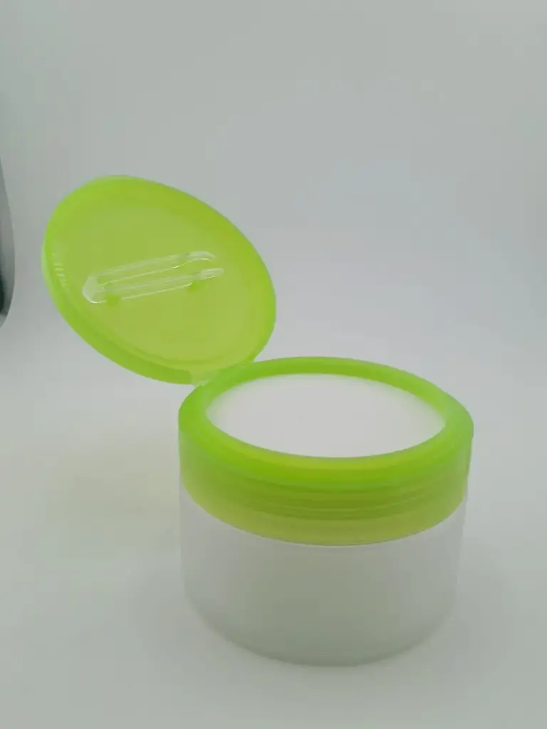 Toner Pad Container 200 ml Frosted Jar With Green (Pantone 376 C ) Flip Top Cap