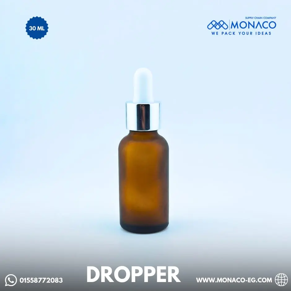 Oil Bottle 30 Ml - Amber Frosted - Silver/White Dropper