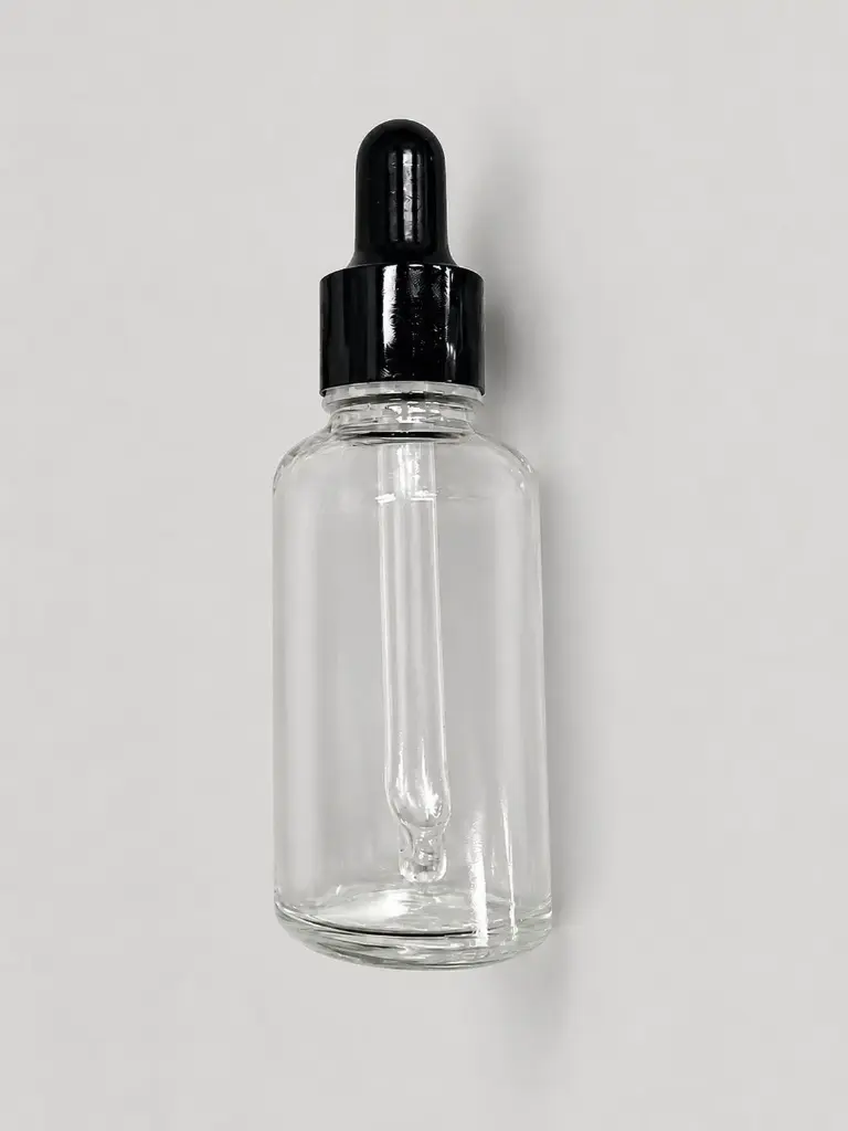 Glass Bottle Transparent 30 Ml Oil With Black Metal Dropper with Glass Tube and Wiper