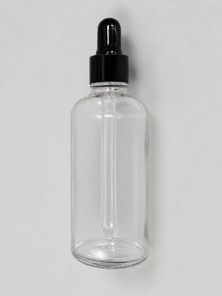 Glass Bottle Transparent 100 Ml Oil With Black Metal Dropper with Glass Tube and Wiper