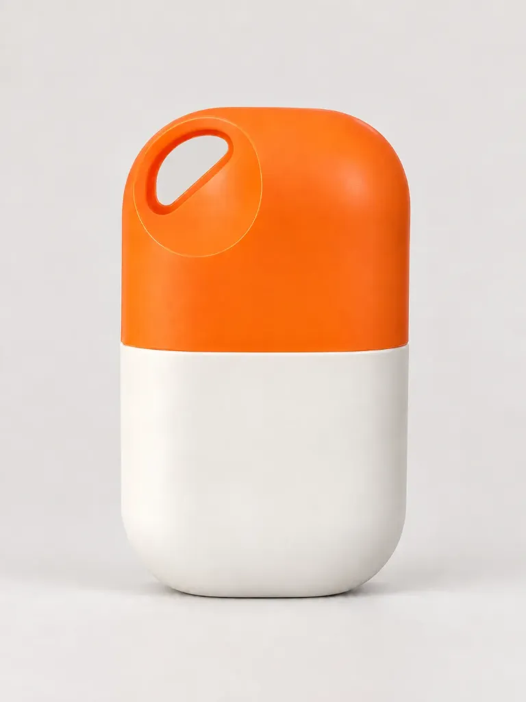 White PE Rectangle Squeezed Bottle 50 ML With Nozzle and Orange Cap With Side Key Hole