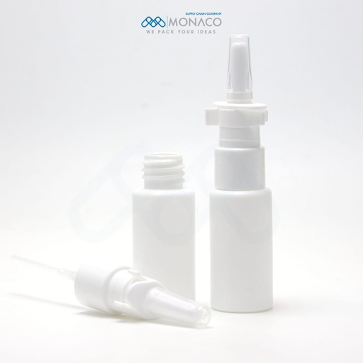 [M0000182] PE White Bottle 20 Ml With Spray Pump (Nose) With Clip