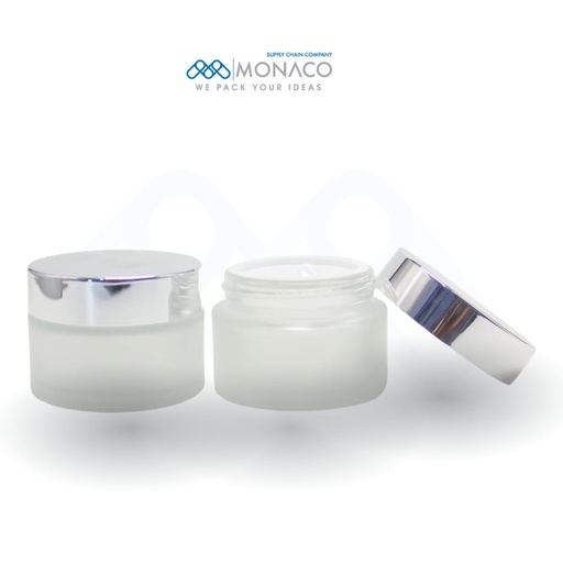 [M0000188] Glass Jar Frosted 30 Ml With Inner White Lid and Silver UV Cap