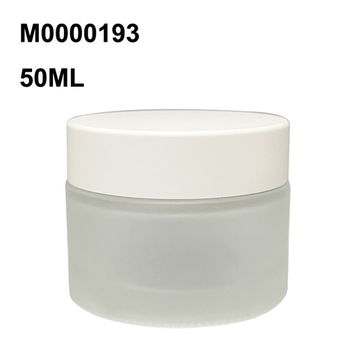 [M0000193] Glass Jar Frosted 50 Ml With Inner White Lid and Matt White Cap