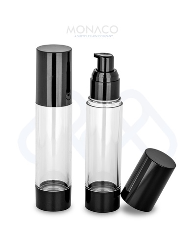 [M0000157] Airless Bottle 50 Ml Transparent, Black Pump and Black Cap