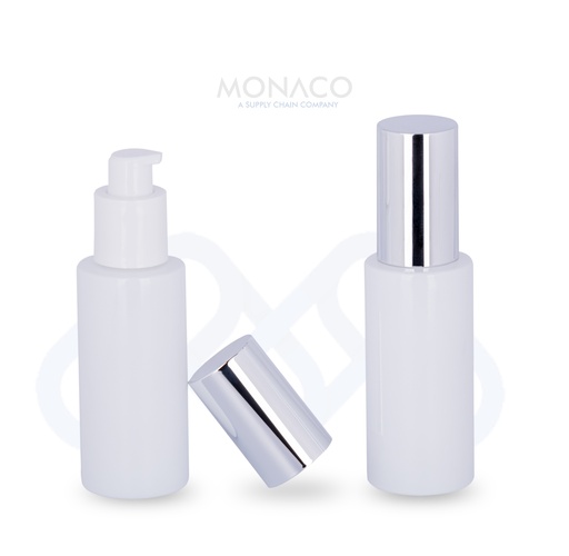[M0000141] White Serum Pump Neck 20 with Long Silver Cap