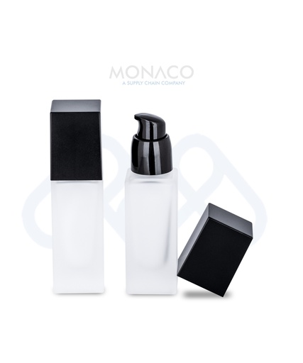 [M0000113] Glass Bottle Square Frosted 30 Ml - Black Pump and Cap