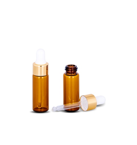 [M0000092] Amber Glass Ampoule 5 Ml with Golden Dropper