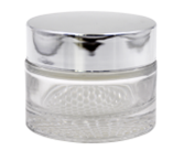 [M0000085] Glass Jar Transparent 50 Ml - Ripped Bottom - White Lid - Silver Cap