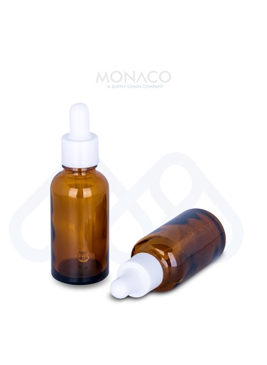 [M0000104] Oil Bottles Amber Transparent 30 Ml With White Dropper Neck 18