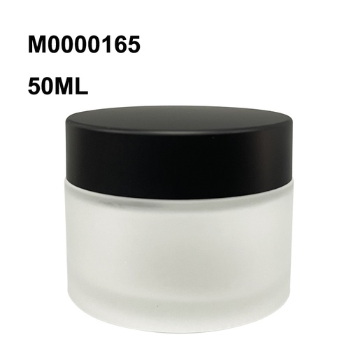 [M0000165] Glass Jar Frosted 50 Ml With Inner White Lid and Matt Black Cap