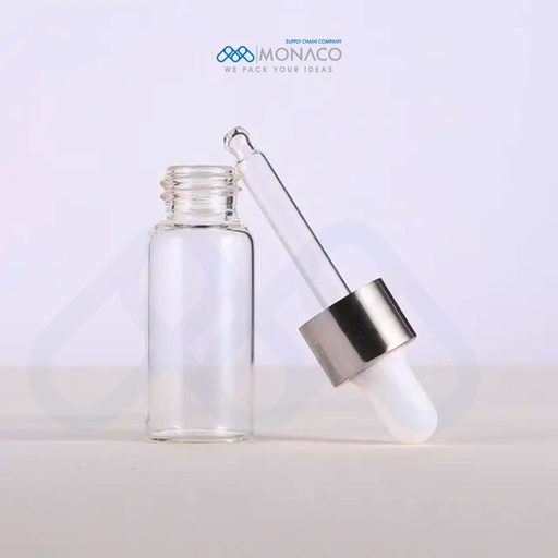 [M0000093] Transparent Glass Ampoule 5 Ml with Silver Dropper