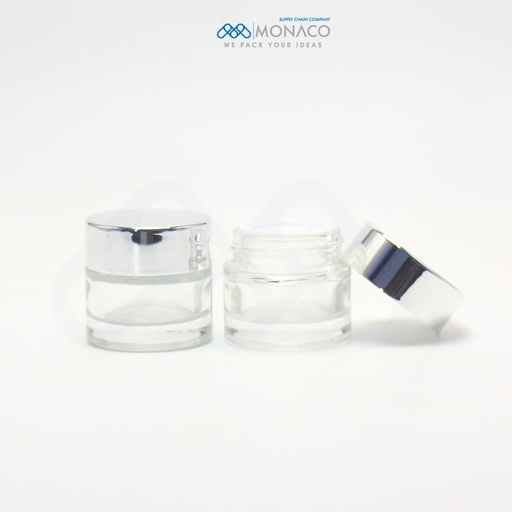 [SET000022] Glass Jar Transparent CT-GC02 10 Ml - Inner White Lid - Silver Cap UV