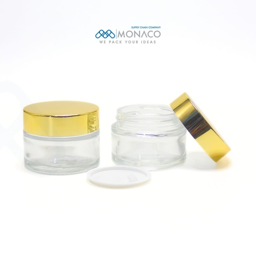 [SET000023] Glass Jar Transparent CT-GC02 30 Ml - Inner White Lid - Gold Cap UV