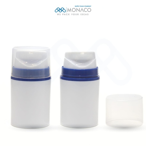[M0000407] Monaco Airless 50 Ml White Body and Head - Blue Ring - Transparent Cap