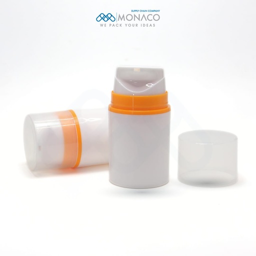 [M0000408] Monaco Airless 50 Ml White Body and Head - Orange Ring - Transparent Cap