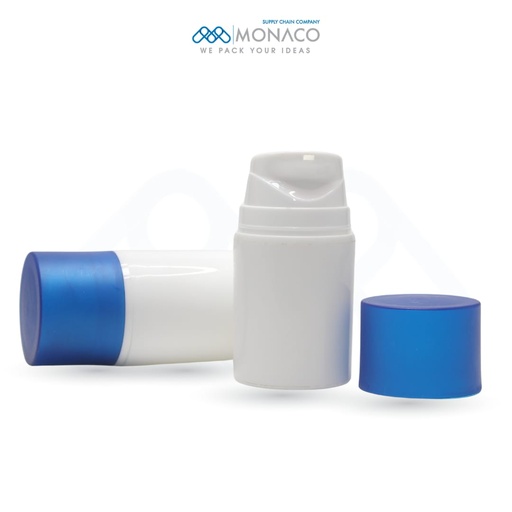 [M0000409] Monaco Airless 50 Ml White Body and Head - White Ring - Dark Blue Matt Cap
