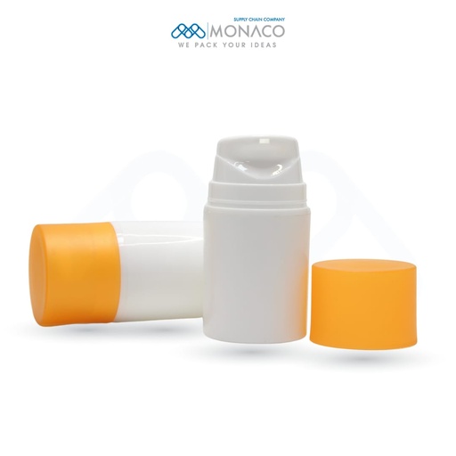 [M0000410] Monaco Airless 50 Ml White Body and Head - White Ring - Orange Matt Cap
