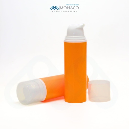 [M0000411] Airless Bottle 50 Ml Orange / White Pump / Semi-Transparent Cap - Family