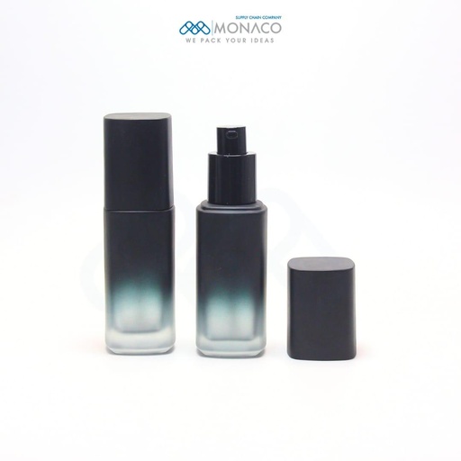[M0000281] Square Glass Serum Bottle With Pump  45 Ml - Classic