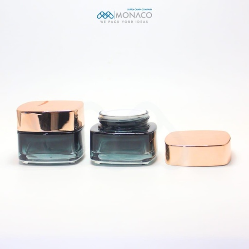 [M0000286] Square Glass Jar 50 Ml - Rose Gold Shine