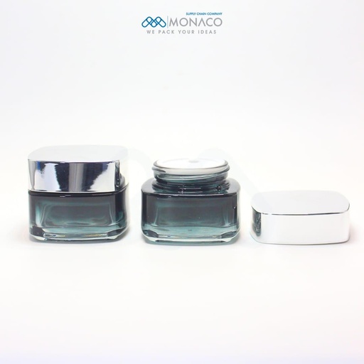 [M0000288] Square Glass Jar 50 Ml - Silver Shine