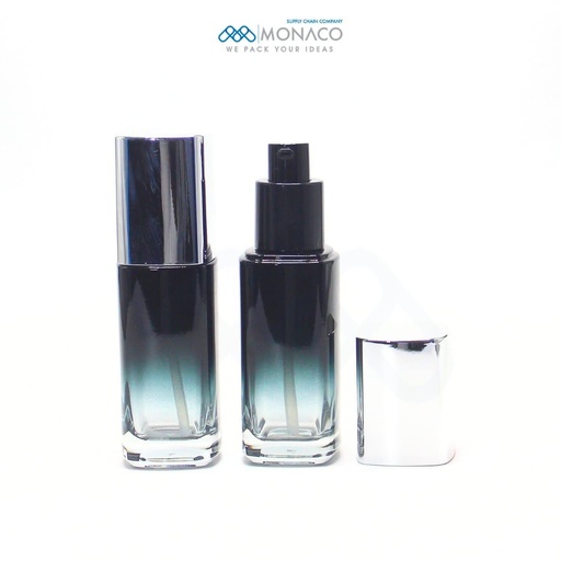 [M0000287] Square Glass Bottle 45 Ml - Silver Shine
