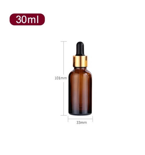 [M0000300] Boston Bottle Amber 30 Ml with Alu Gold/Black Dropper - 7.7 CM