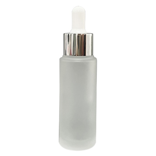 [M0000513] Glass Serum Bottle 50 Ml Frosted (CT-JL04) with White / Silver Dropper and Glass Tube 9 CM